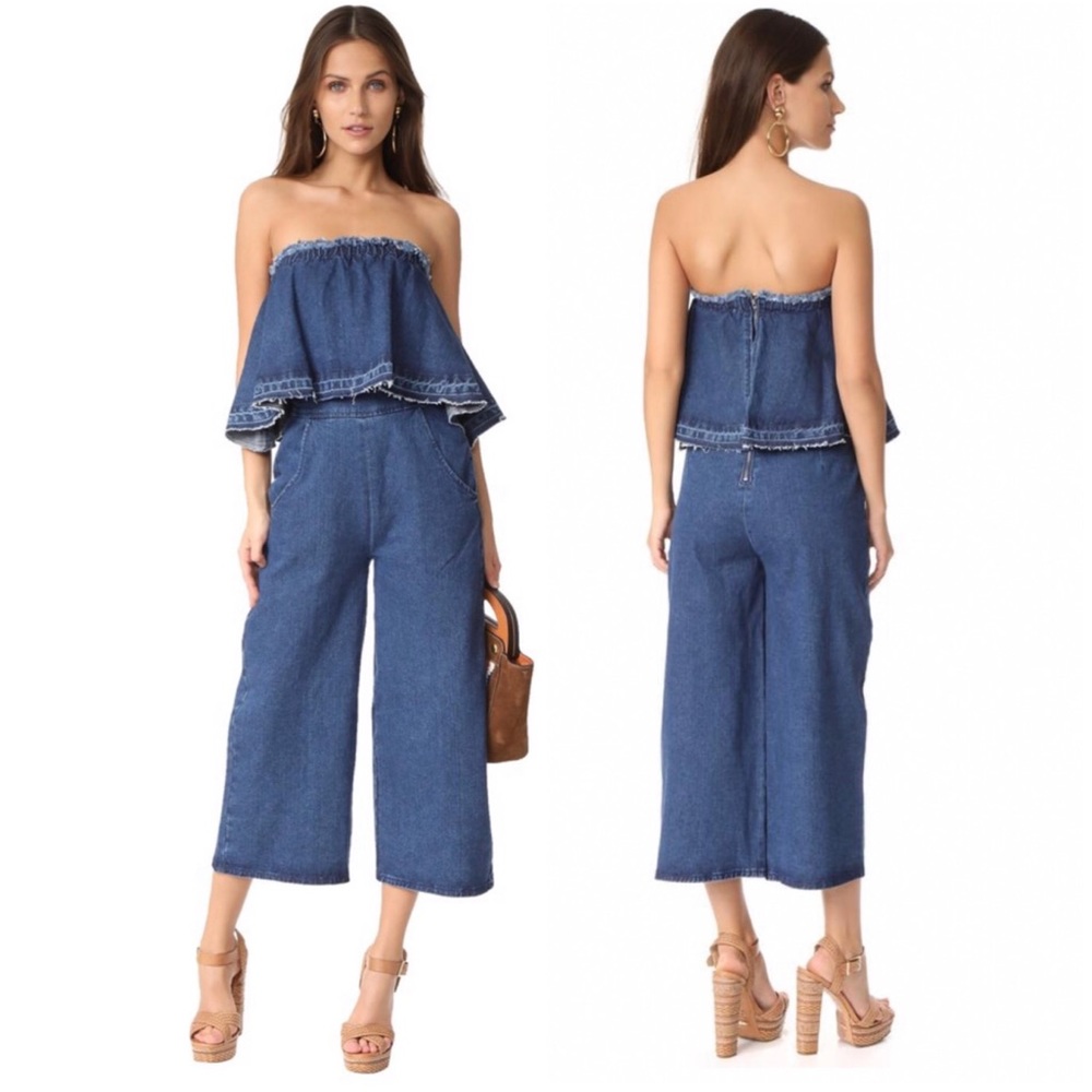 Anthropologie Tiered Denim Cute Strapless Jumpsuit - Picture 4 of 13